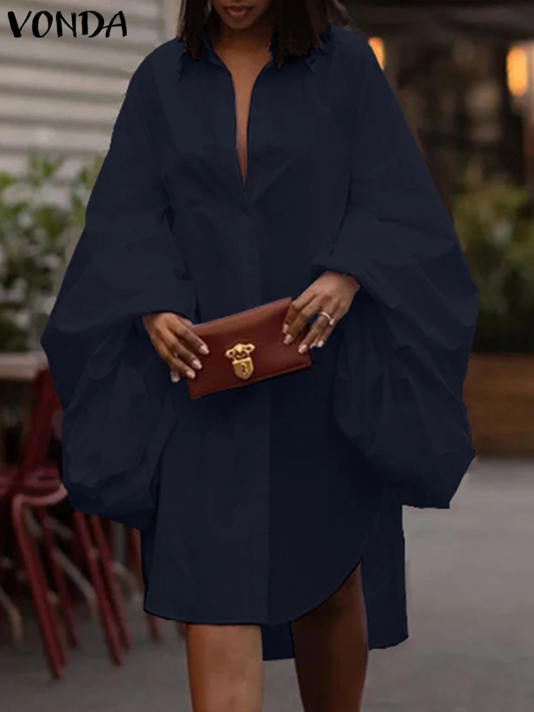 

Платье-рубашка VONDA женское с длинным рукавом-фонариком, элегантный модный однотонный Повседневный свободный офисный сарафан на пуговицах, 2024