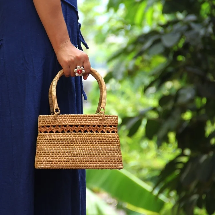 Rattan Bag Ins Literary And Artistic Women's Hand-held Straw Rattan Bag Indonesia Woven Basket Leisure Fashion Trendy