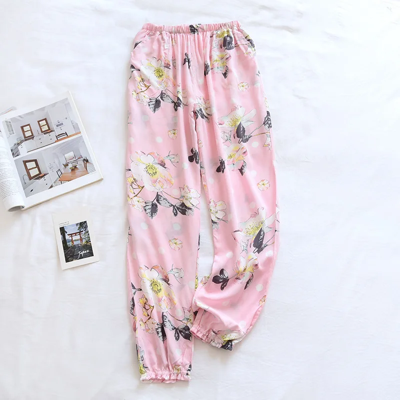 Fdfklak Baumwolle Rayon Nachtwäsche Hose Für Frauen Pantalones Frühling Herbst Druck Pyjamas Hosen Lose Hause Tragen Pyjamas Hosen – Detail 8