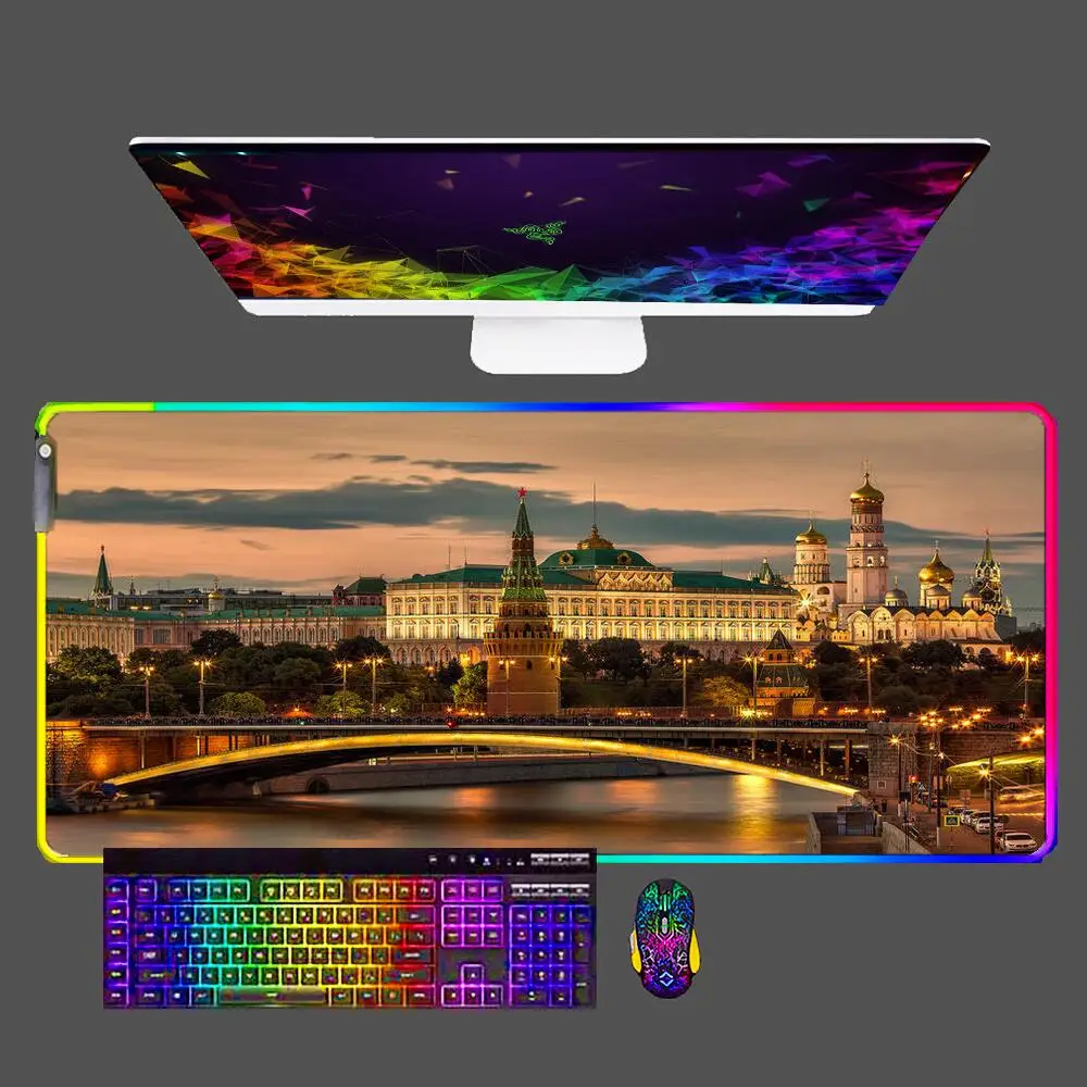 

Moscow Russia Large Gaming RGB Mouse Pad 900x400 LED Backlight Computer Gamer Laptop Keyboard Carpet Non-Slip Rubber Table Mat