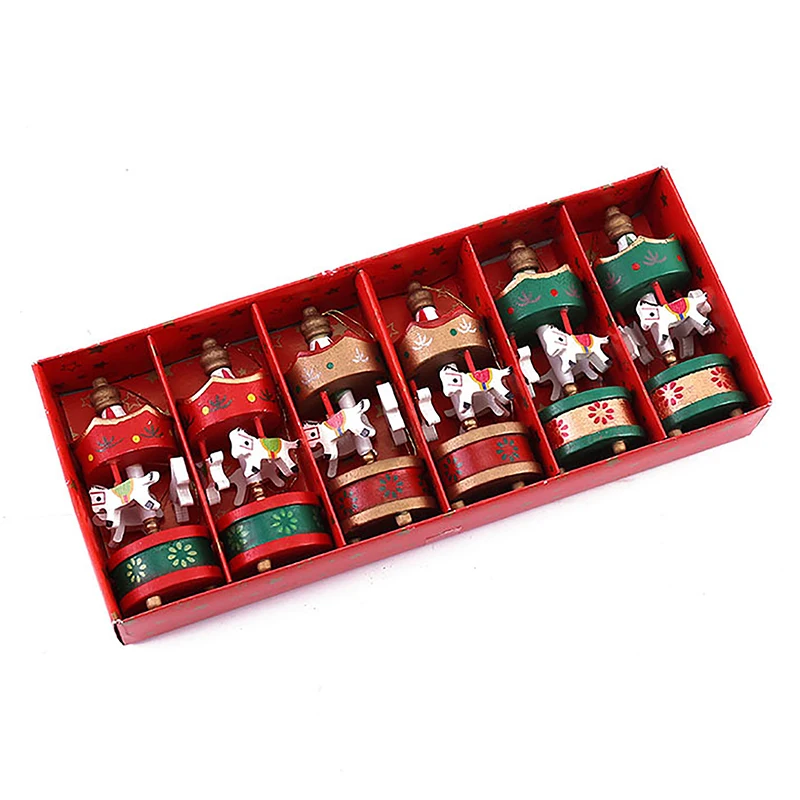 Christmas Decoration Mini Carousel Horse Pendant Ornaments Pendant Wooden Xmas Children Favor Toy Festival New Year Gifts 6X