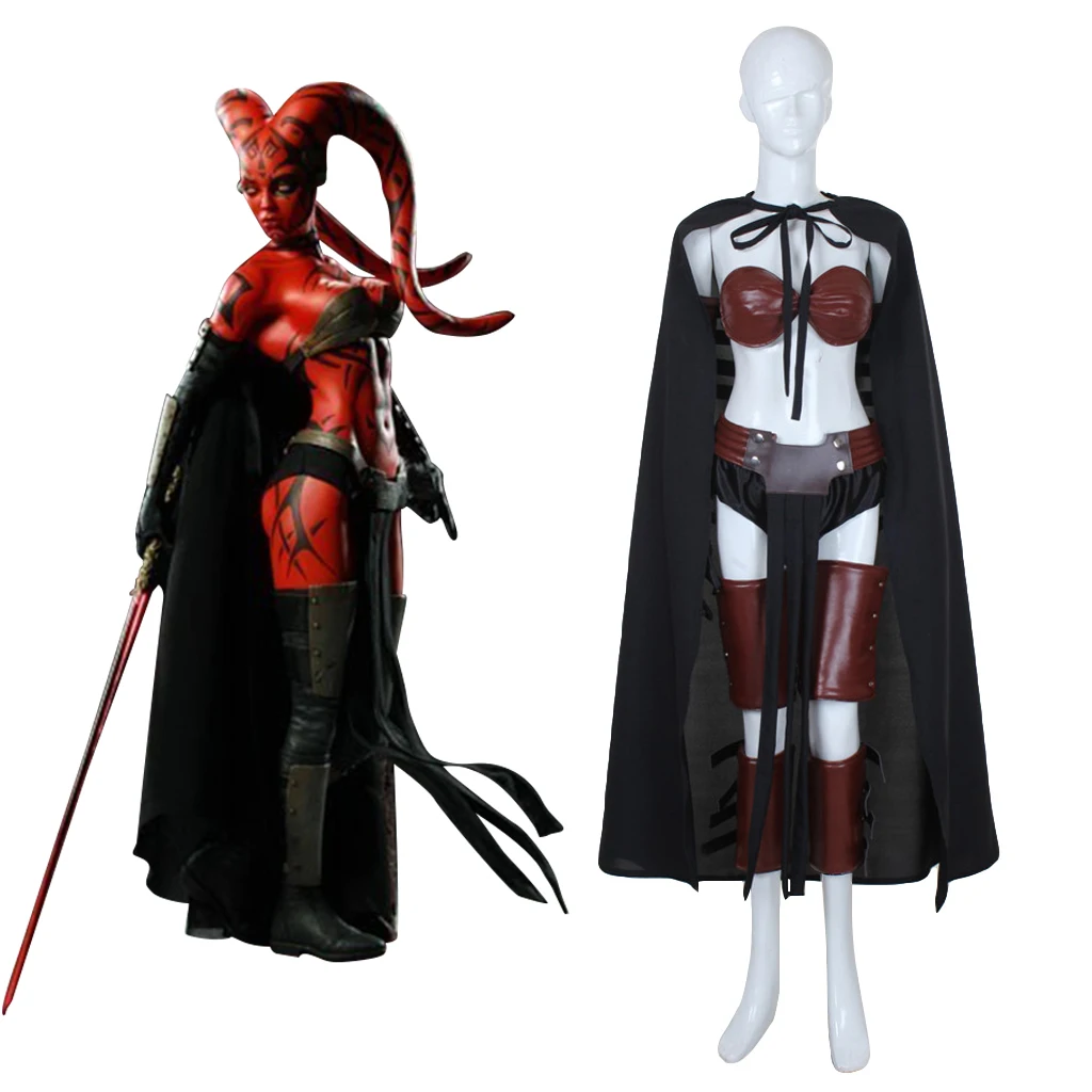 SW Darth Talon Cosplay Costume Woman's Sexy Bra Suit Cloak Halloween Party Outfit