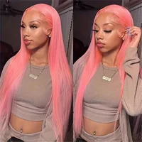 Perruque Lace Front Wig naturelle brésilienne lisse, cheveux humains, rose, 13x4, 13x6, HD, pre-plucked, Wiltshire, Sophia, en solde 3