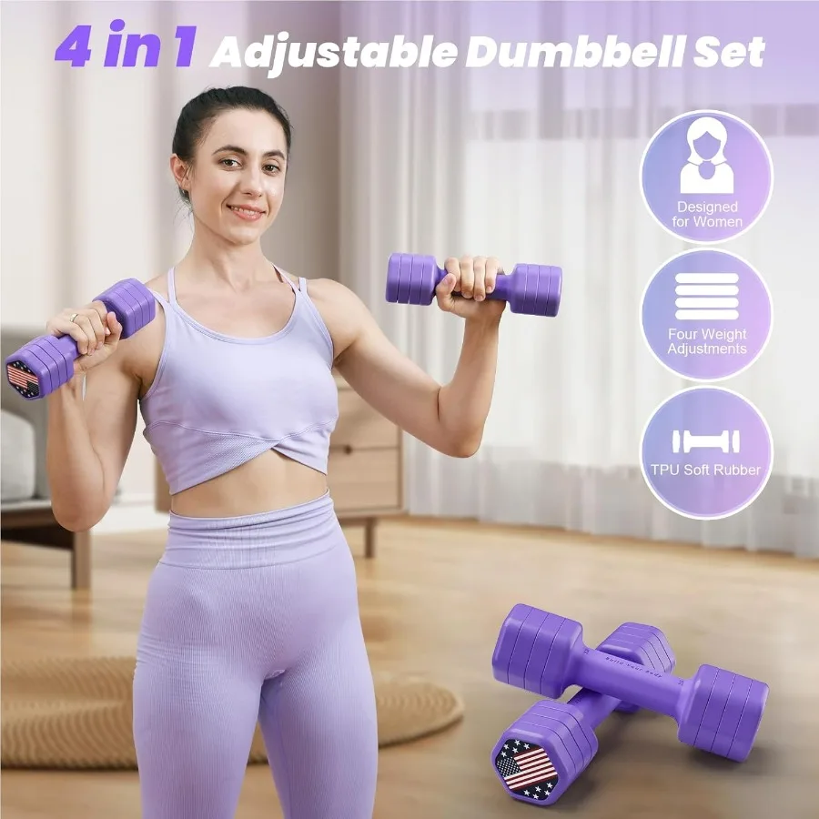 Adjustable Dumbbell Set of 2, 4 in 1 Hand Weights for Women at Home, 5 lb Weights Dumbbells set of 2, Each 2lb 3lb 4lb 5lb with