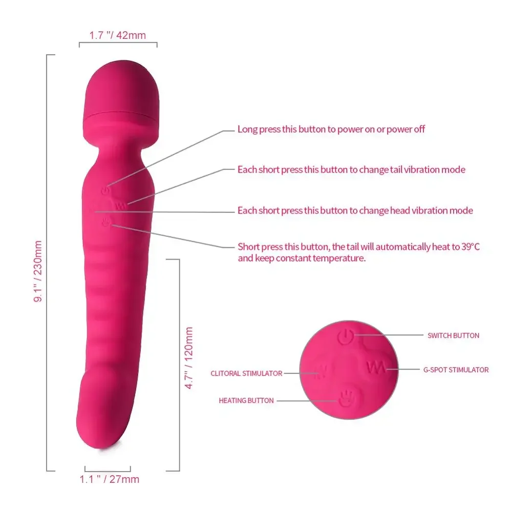 Heating AV Vibrator Magic Wand for Women Clitoris Stimulator USB Rechargeable Massager