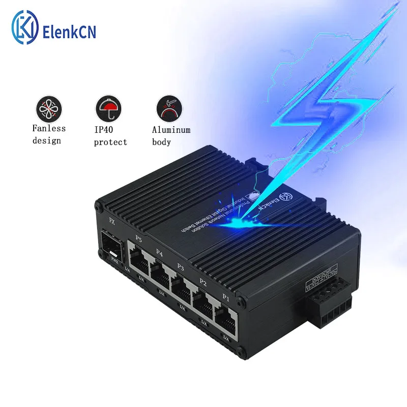 5+1optical to power switches SFP industrial 4KV lightning protection 1000M RJ45 10/100/1000BASET Internet poe extend DC 9-56V
