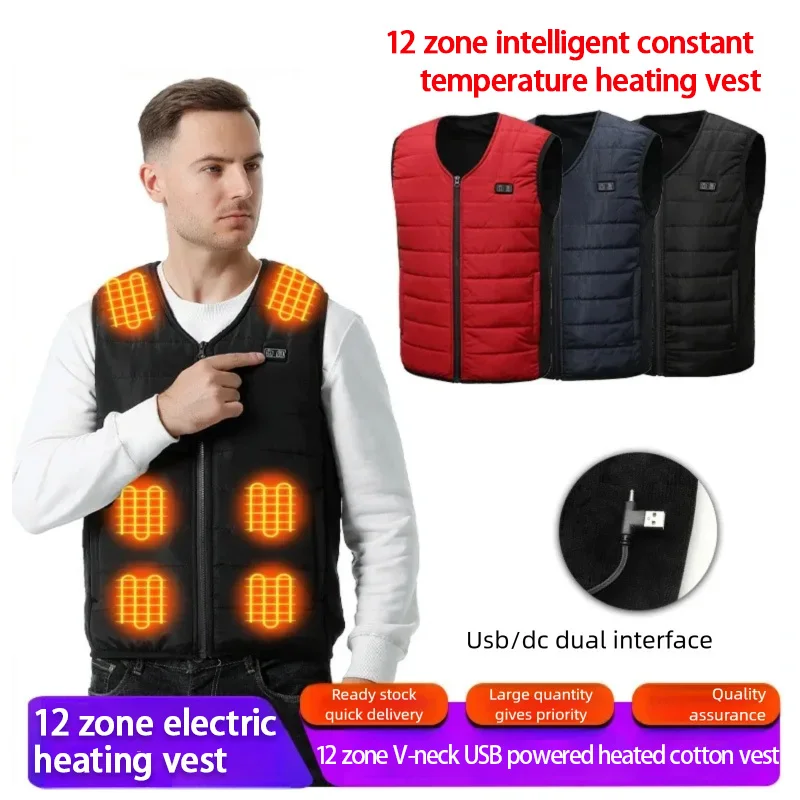 Gilet chauffant homme 12 zones chauffantes V-neck, contrôle intelligent température, lavable hiver