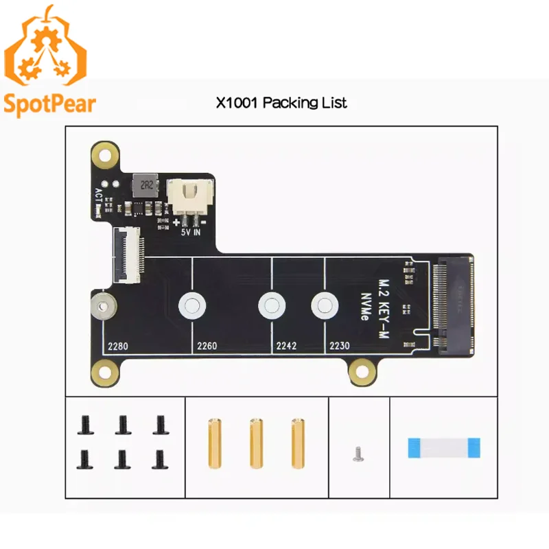 Placa Adaptadora X1001 para Raspberry pi Pcie para M.2 Nvme Ssd Hat X1001 2280 2242 2230