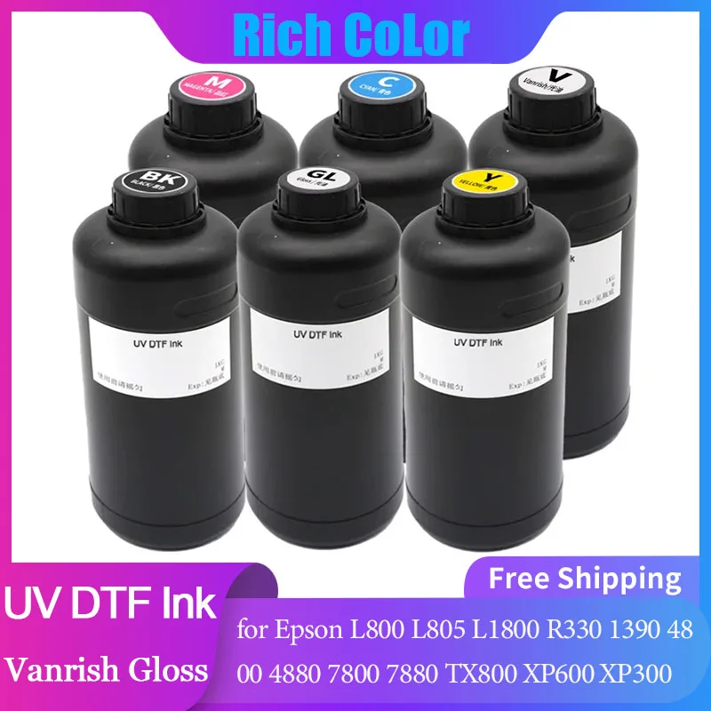 

1000 мл УФ DTF чернила Vanrish блеск для UV DTF пленка A B для Epson L800 L805 L1800 R330 1390 4800 4880 7800 7880 TX800 XP600 XP300