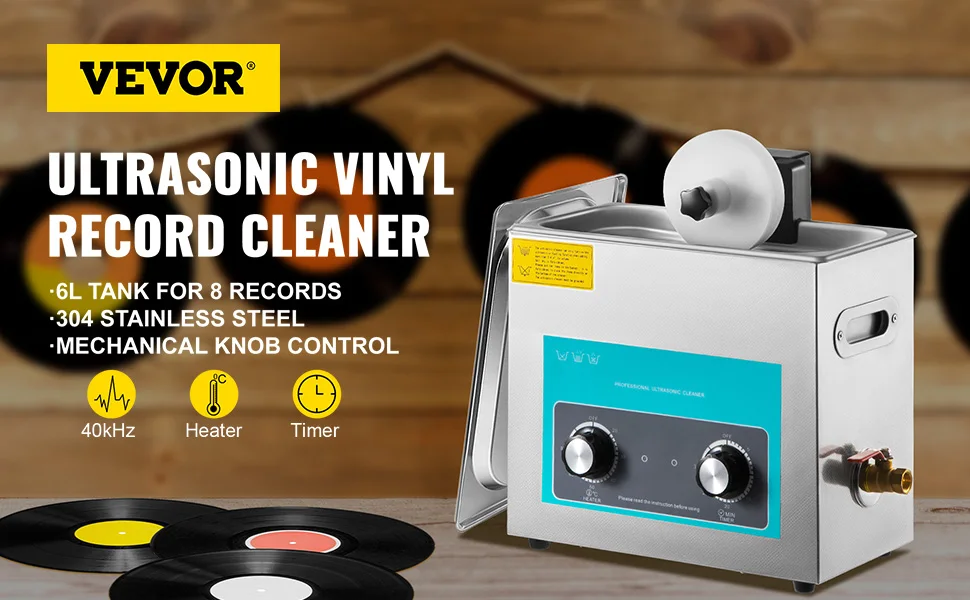 VEVOR Nettoyeur à Ultrasons de Disques Vinyle Machine Nettoyage Ultrasonique  Portable 6 L Lentilles de Contact Bijoux Dentaires - AliExpress