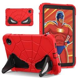 Spider Shockproof Kids Tablet Case with Built-in Kickstand - Silicone + PC Cover for Tab A9 8.7 SM-X110 (Red Black)
