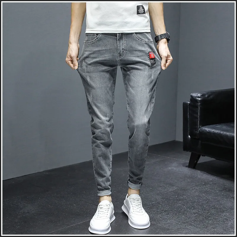 Summer thin jeans men's fashion brand 2022 spring and autumn Korean fashion versatile slim fit small feet long pants men