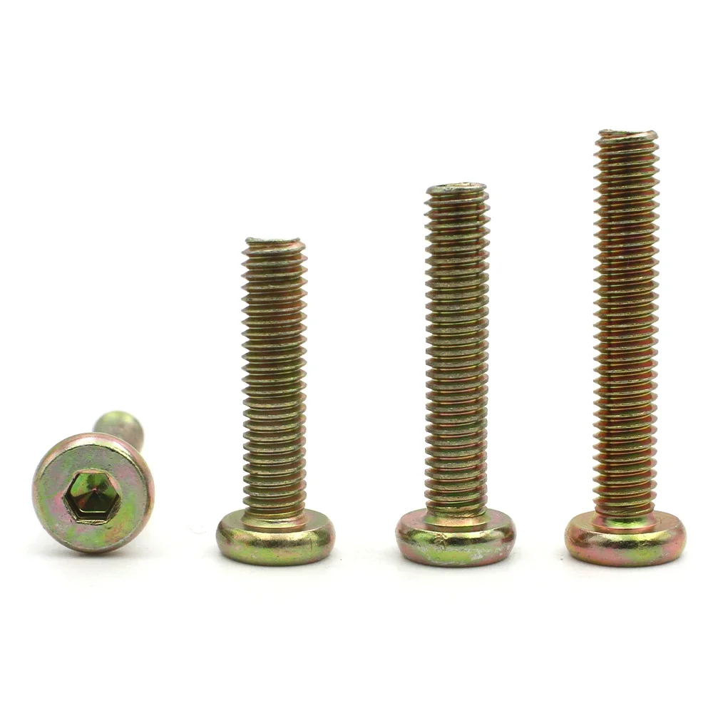 6/12pcs M6 M8 Color Zinc Plated Carbon Steel Hypotenuse Flat Head Hex Socket Hexagon Drive Screw Bolt Down Side Furniture Screw