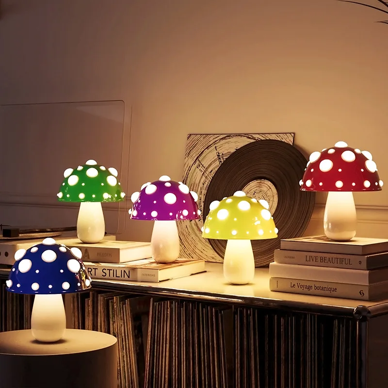 

Ins Decorative Small Mushroom Table Lamp Bedroom Bedside Study Dormitory Atmosphere Desk Light USB Rechargeable Night Light Gift