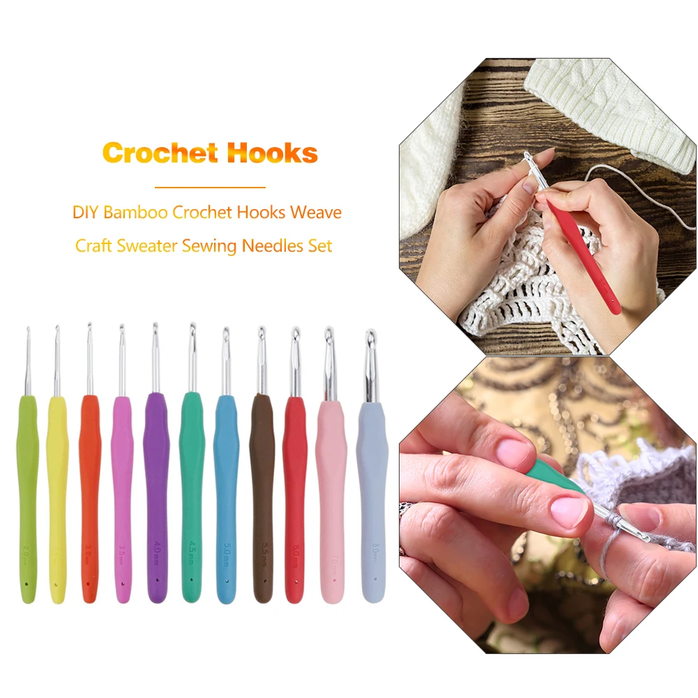 Knitting Tool TPR Silicone Soft Smooth Touch Easy to Operate Comfortable Grip Handle Aluminum Crochets Wool Crochets Hook Tool