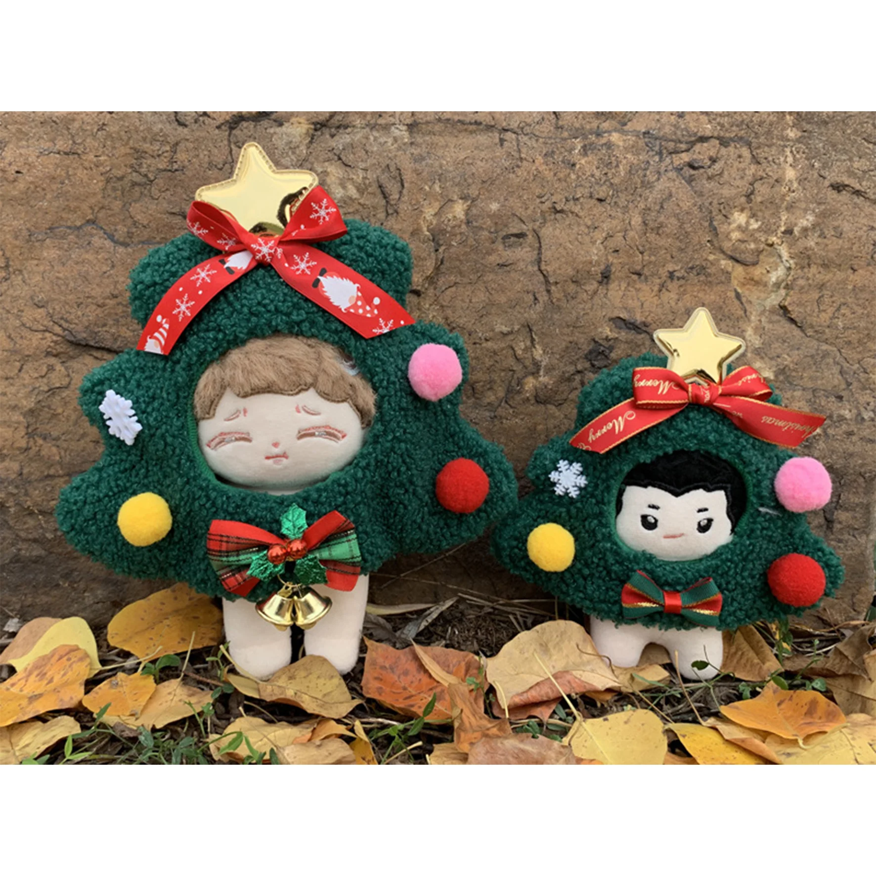 

KPOP Christmas Santa Hat Cotton Doll Dress Head Cover Snapper Buriaki Head Decorated 20CM 10CM Doll Winter Clothes For Fans Gift