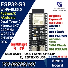YD-ESP32-S3 n8r8 n16r8 ESP32-S3-DevKitC-1 duplo tipo-c usb ESP32-S3-WROOM-1-N8R8/n16r8 micropython esp32s3 vccgnd VCC-GND studio