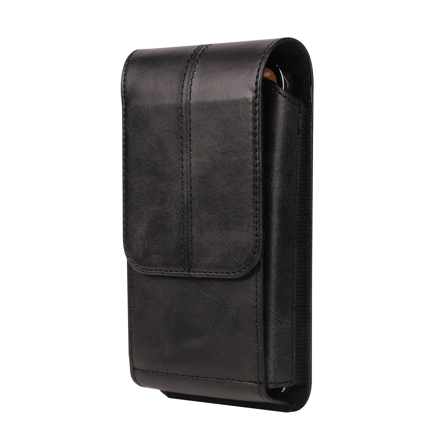 Men's Leather Vertical Waist Phone Pouch - Crazy Horse Design