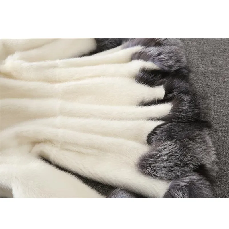 New Faux Fur Coat Women Autumn and Winter Mink Coat Fox Fur Collar Hooded Jacket Plus Size 4XL Top Fur Female Christmas Clothes