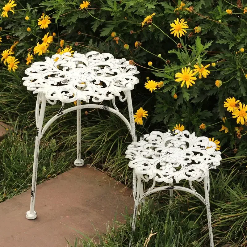 European Style Outdoor Flower Rack Iron Do Old Flowerpot Base Hollowed Out Pattern Plant Display Courtyard Floor Storage Shelf