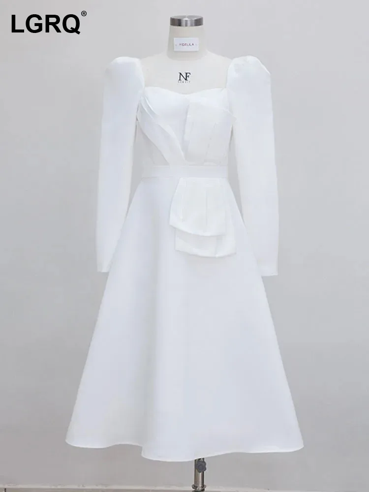 

LGRQ Women's Dress Simplicity Fashion Minimalist Long Sleeve Square Collar High Waist Elegant Dresses 2024 Summer Female 3WQ9571