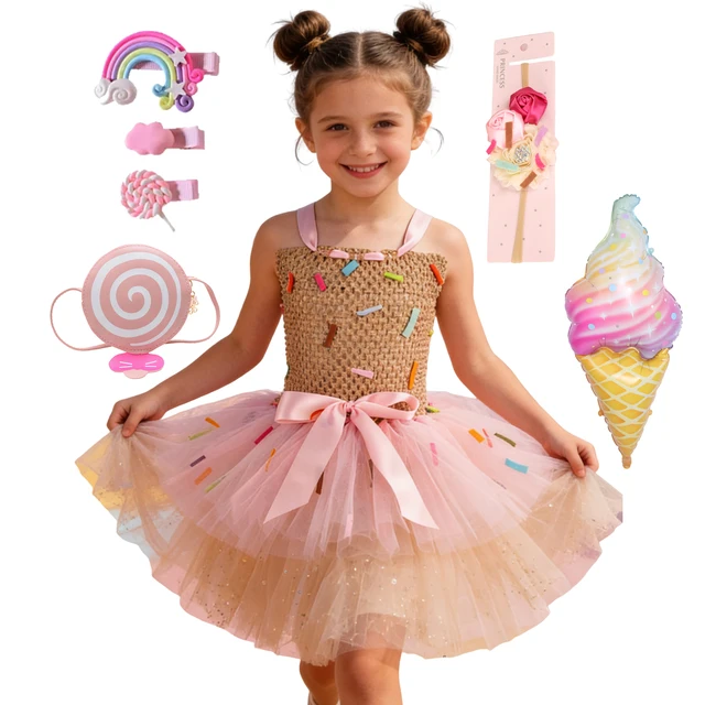 Robe Tutu arc-en-ciel pour filles, crème glacée douce, thème bonbon, fête d'anniversaire, carnaval, Costume pour enfants, tenues de mariage 1