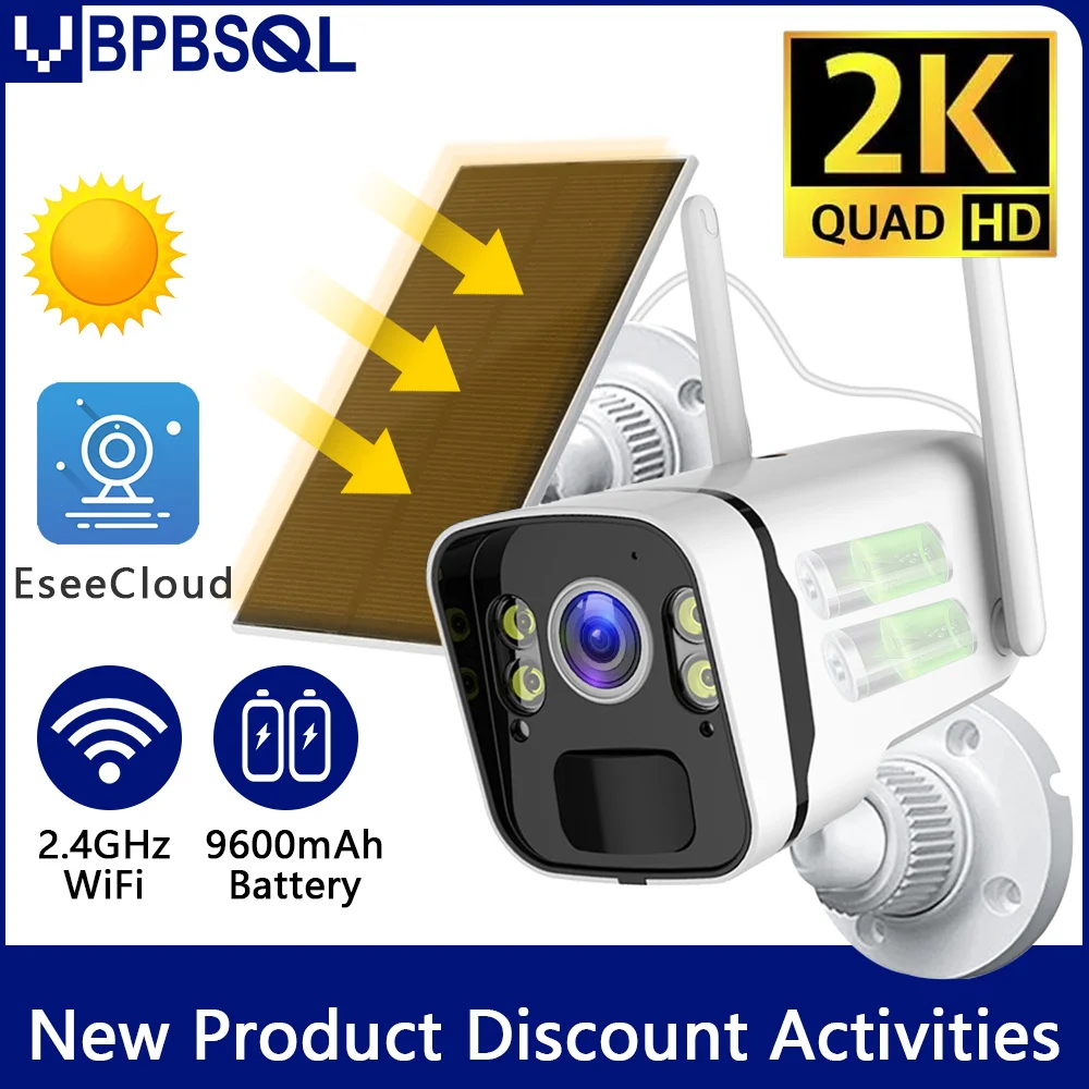 

2K Solar Camera HD 4MP Battery Powered WiFi IP Camera Outdoor Wireless HD Surveillance Security Camera Waterproof IP66 CCTV PIR