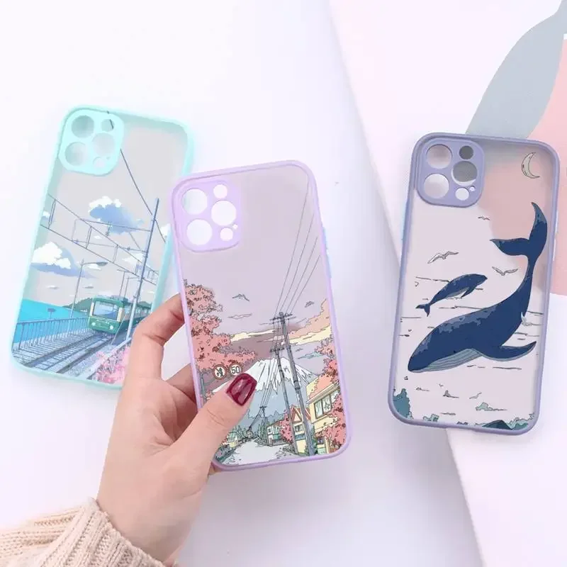 Anime Landscape Oil Painting Anti-Drop Transparent Phone Case Cover