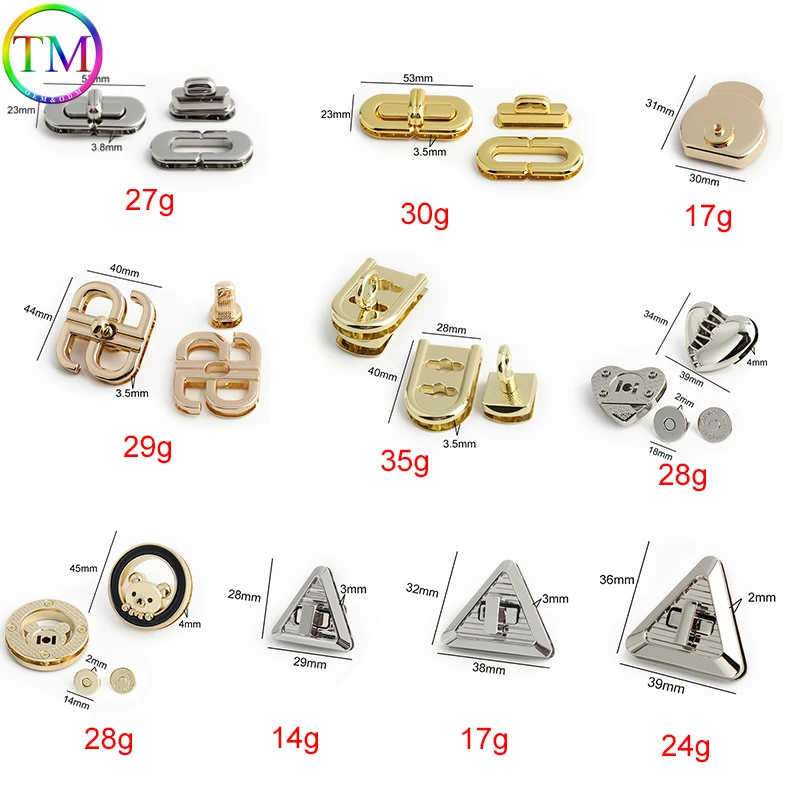 Heart Shape Metal Triangle Press Lock Fashion Switch Lock Clasp Leather Craft Women Bag Handbag Shoulder Bag Purse DIY Hardware