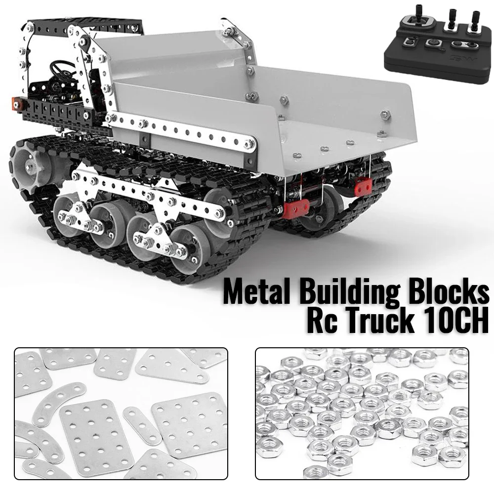 Metal Building Blocks Assembly Rc Truck 10ch Tracked Dump Truck Remote Control Trucks Screws Nuts Metal 3d Model For Boys