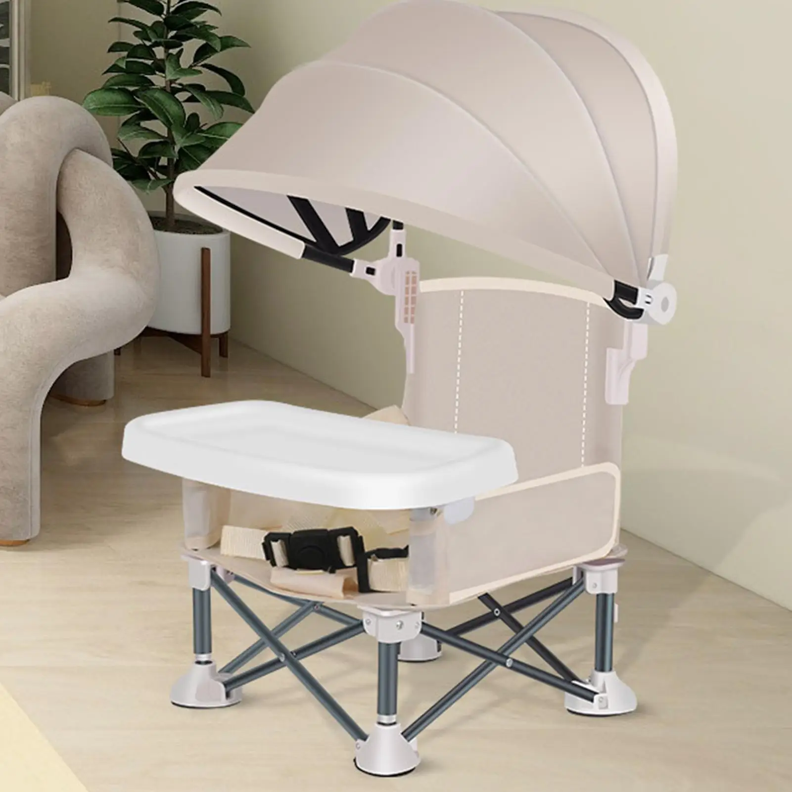 Foldable Baby Feeding Chair Baby Feeding Booster Chair With Sunshade And Removable Tray Portable High Chair Folding Booster Seat - 3