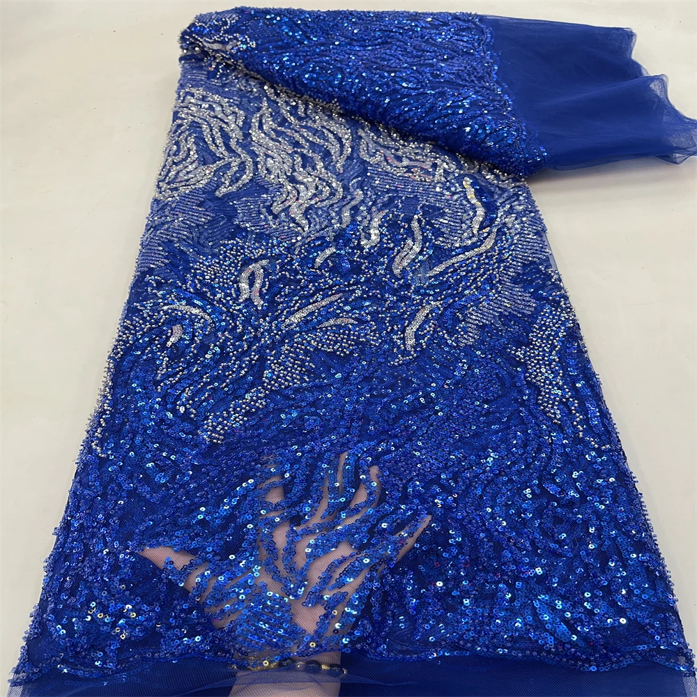 

Newest Design Beadeds Sequins African Mesh Lace Fabric Embroidery Latest French Tulle Lace Fabric Light Sequined Dress RF34001