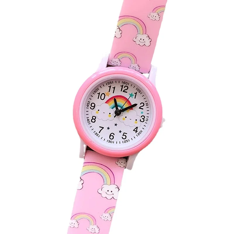 New Fashion Rainbow Cloud Childrens Watches Cute Cartoon Watch for Girls Print Silicone Quartz Watch Kids Wristwatch Clock Gifts