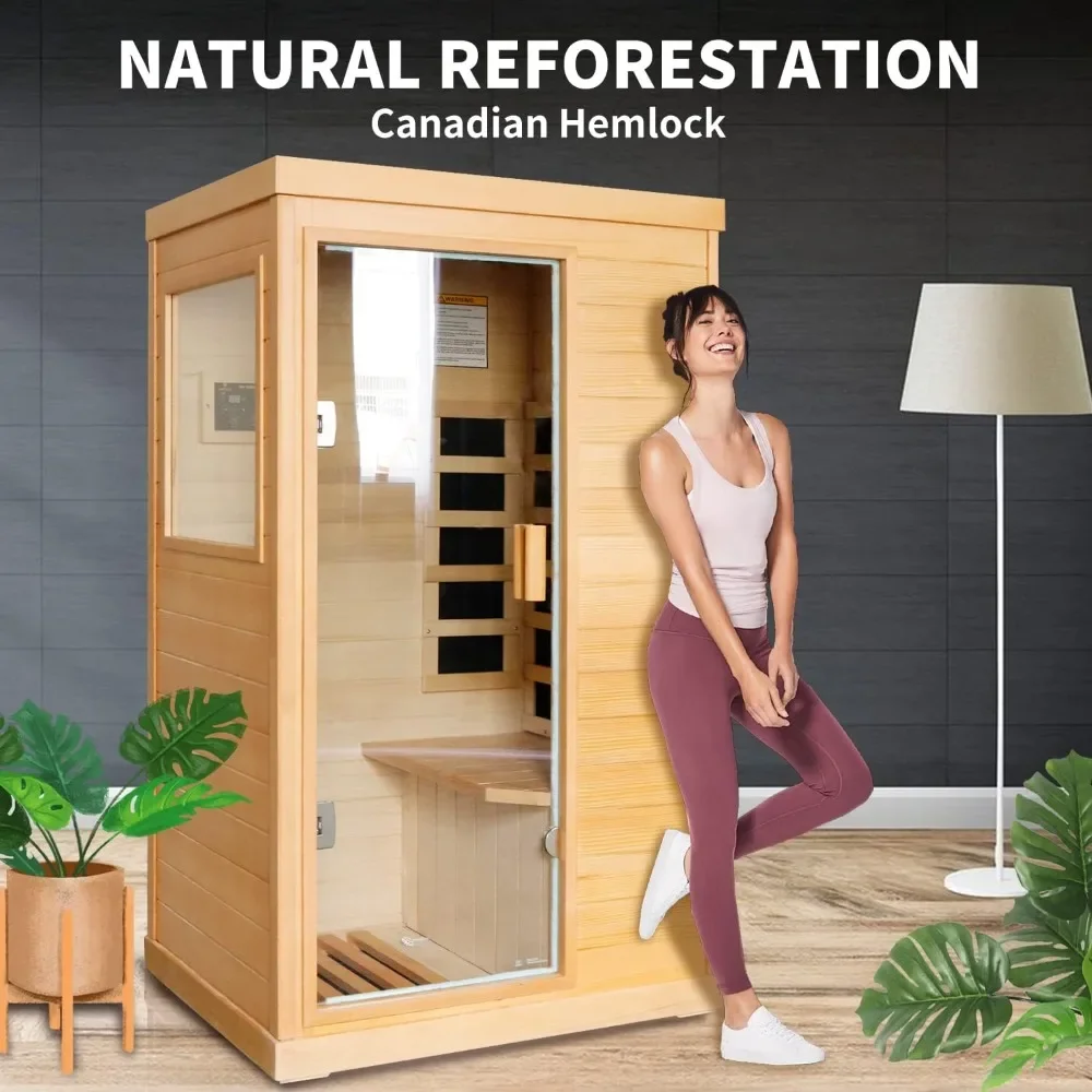 Far Infrared Sauna Home Saunas Room 800W/110V Low-EMF Canadian Hemlock Wood Indoor Dry Sauna for Home with Control Panel 2
