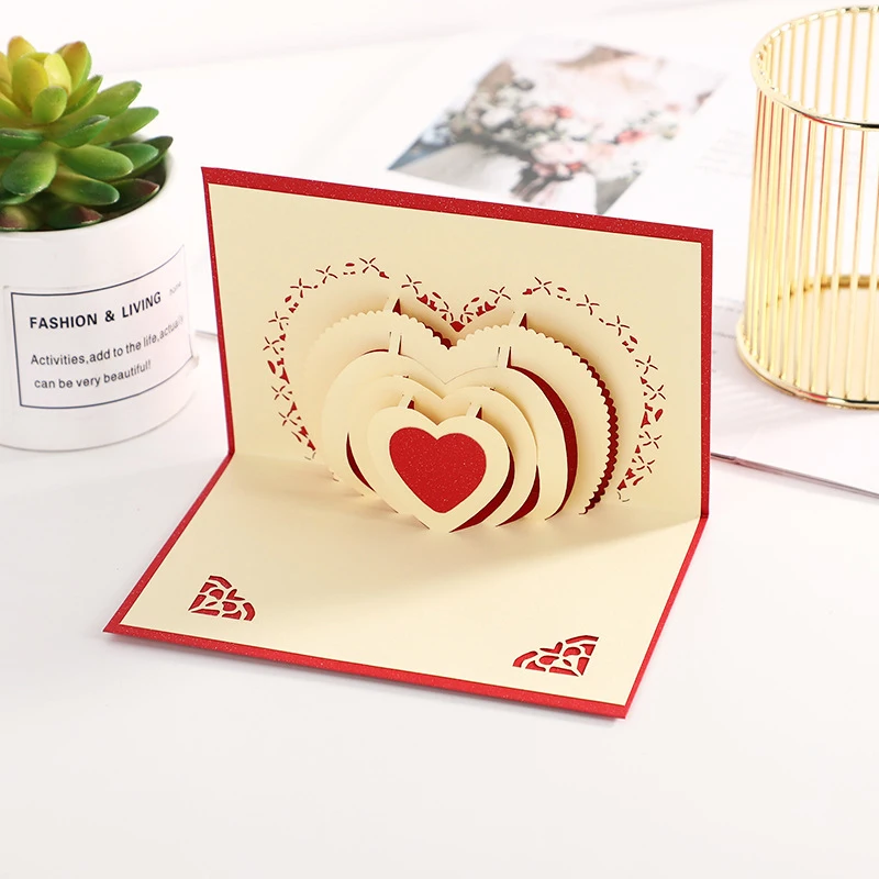 Carte postale de voeux stéréoscopique 3D Pop-Up pour couples, enveloppe d'amour, poubelle, Saint Valentin, anniversaire, carte de vministériels x des travailleurs