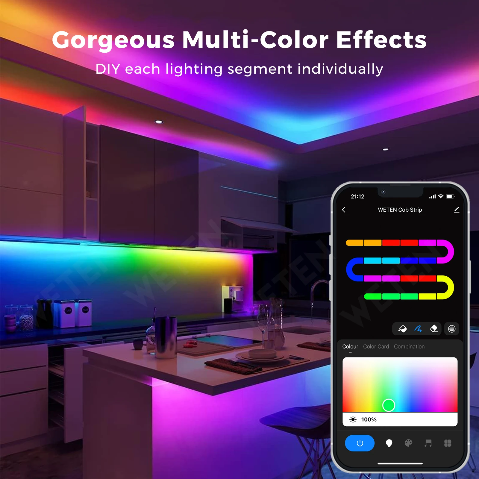 Tuya 스마트 와이파이 RGBIC COB 네온 유연한 티라 LED 스트립 조명, 주소 지정 가능 RGB 테이프 앰비언트 램프, WS2811, 알렉사 구글 홈 24V 