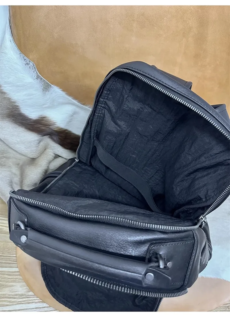 Pndme lässig hochwertige echte Leder Männer schwarz Rucksack Mode wochen ende Outdoor erste Schicht Rindsleder große Kapazität Bagpack – Detail 13