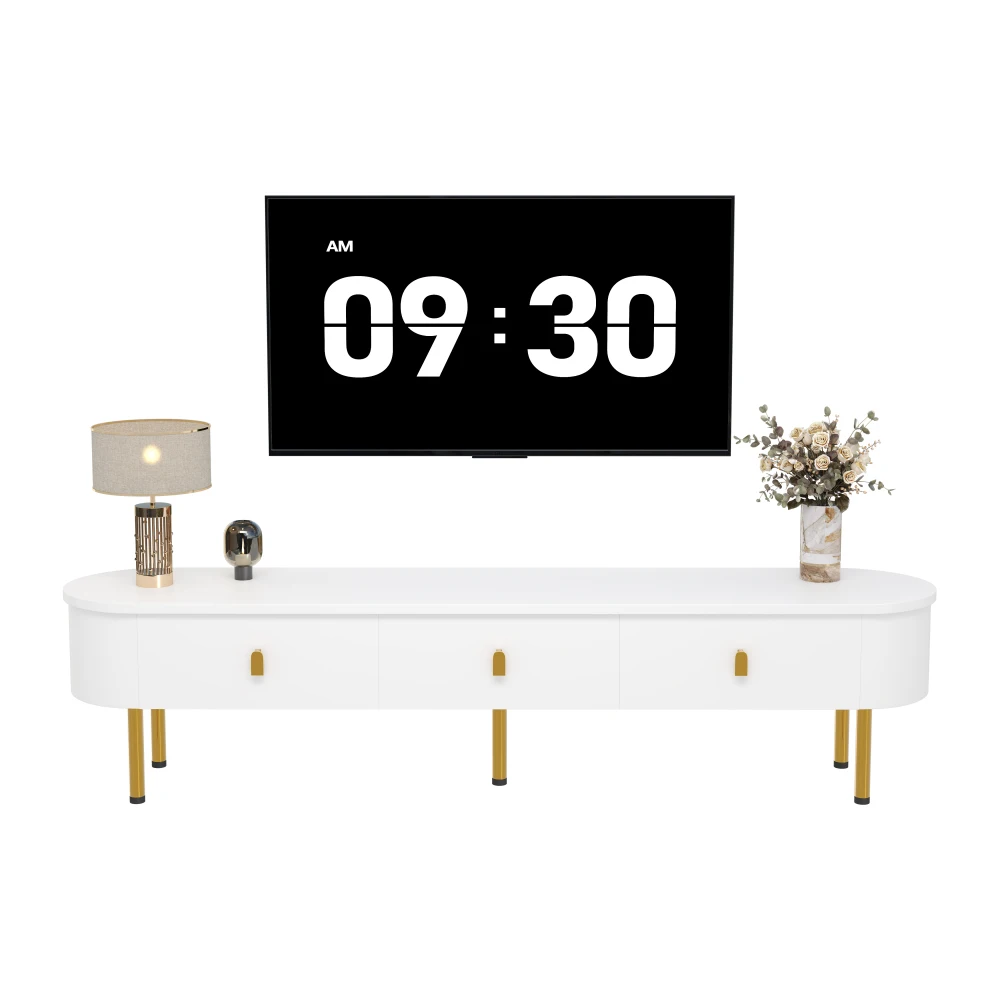 L174×B35×H41cm Wohnzimmermöbel TV-Schrank mit Schubladen, goldenen Griffen und Beinen, gebogenen Ecken, geeignet für die Inneneinrichtung – Detail 2