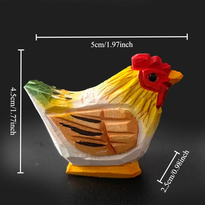 Handmade Wood Carved Rooster Figurines Creative Wooden Craft Painted Animal Art Decoration Desk Ornament Home Decor Unique Gift 2