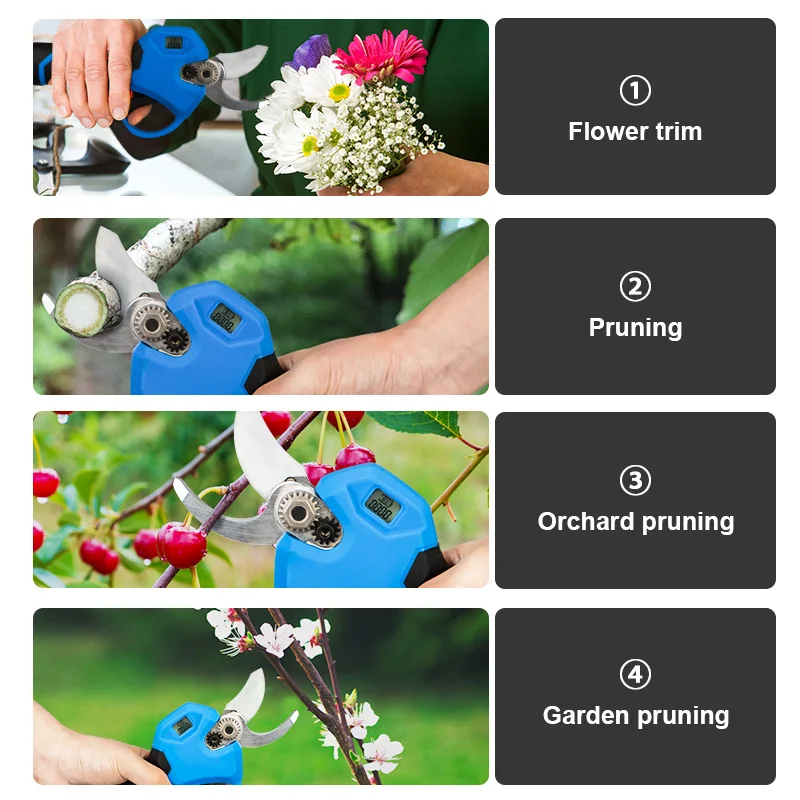 Gisam Wireless Electric Pruner Shear Brushless Electric Pruning Shears Battery Scissors 30MM Garden Fruit Tree Bonsai Power Tool 3