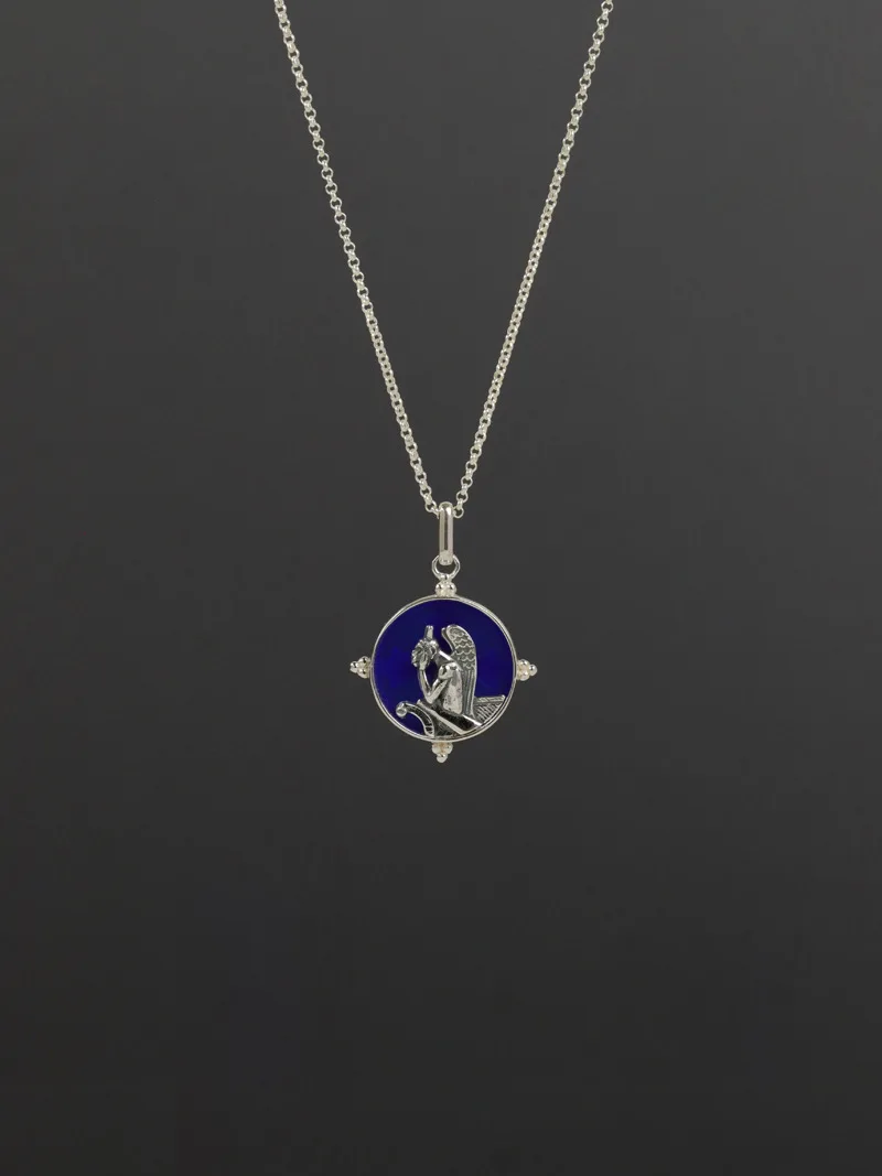 Silver Blue Glass Round Pendant