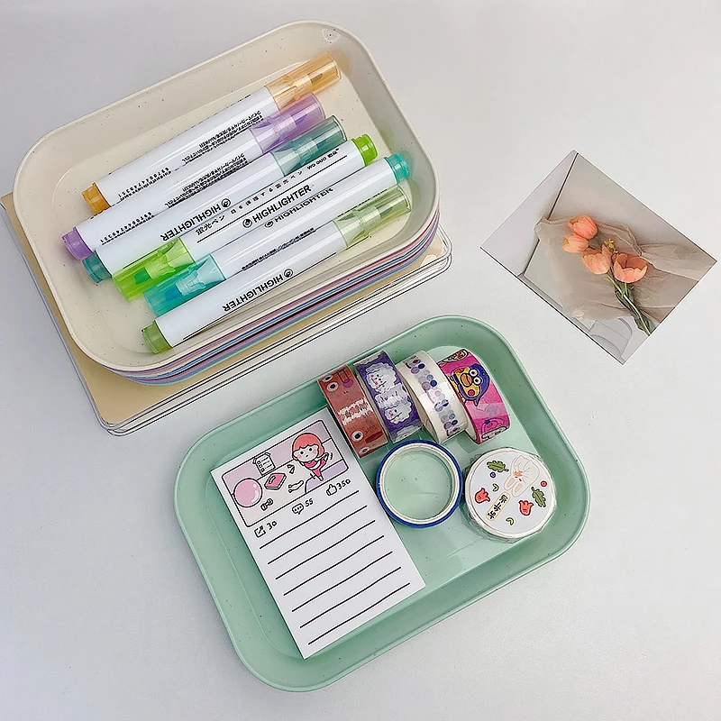 1/2pcs Wheat Straw Storage Trays Sundry Food Snack Plate Storage Organizer Coffee and Tea Tableware Trays Decorative Dishes 3