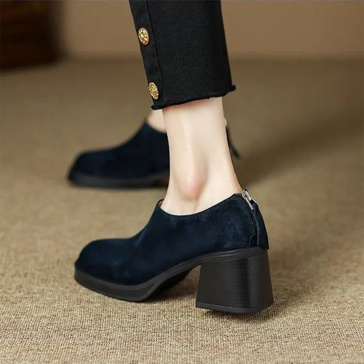 New Fashion Women's Spring and Autumn Shoes Ladies' Thick Bottom Shoes Luxury Lefse Shoes Platform Shoes Square Head High Heels