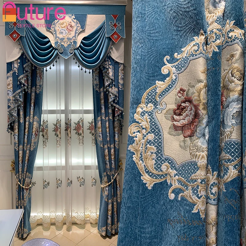 

Curtains for Living Dining Room Bedroom High-end American Style Thickened Chenille Blackout European Style Grand Luxury