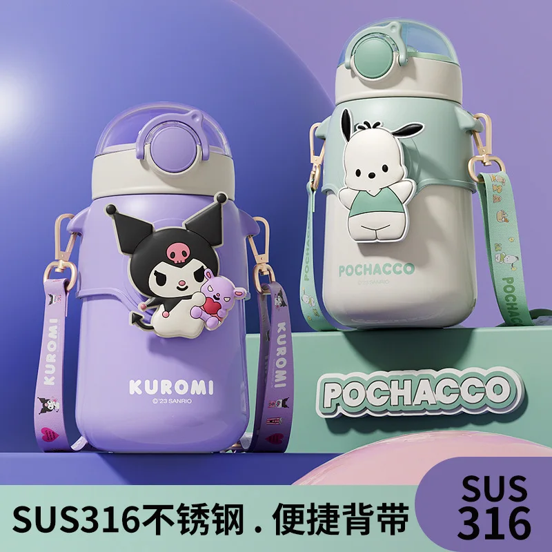 

New HelloKitty Kuromi Kids Sports Water Bottle Cartoon Sanrio Animal Cup Stainless Steel Thermos Bottle Thermal Mug Cups Gifts