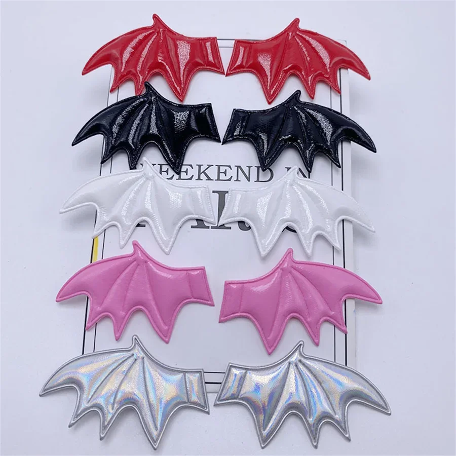 

50Pcs/Lot 3.5*6CM Leather Fabric Demon Bat Wings Padded Appliques For DIY Halloween Costume Vampire Hair Clip Decoration Patches