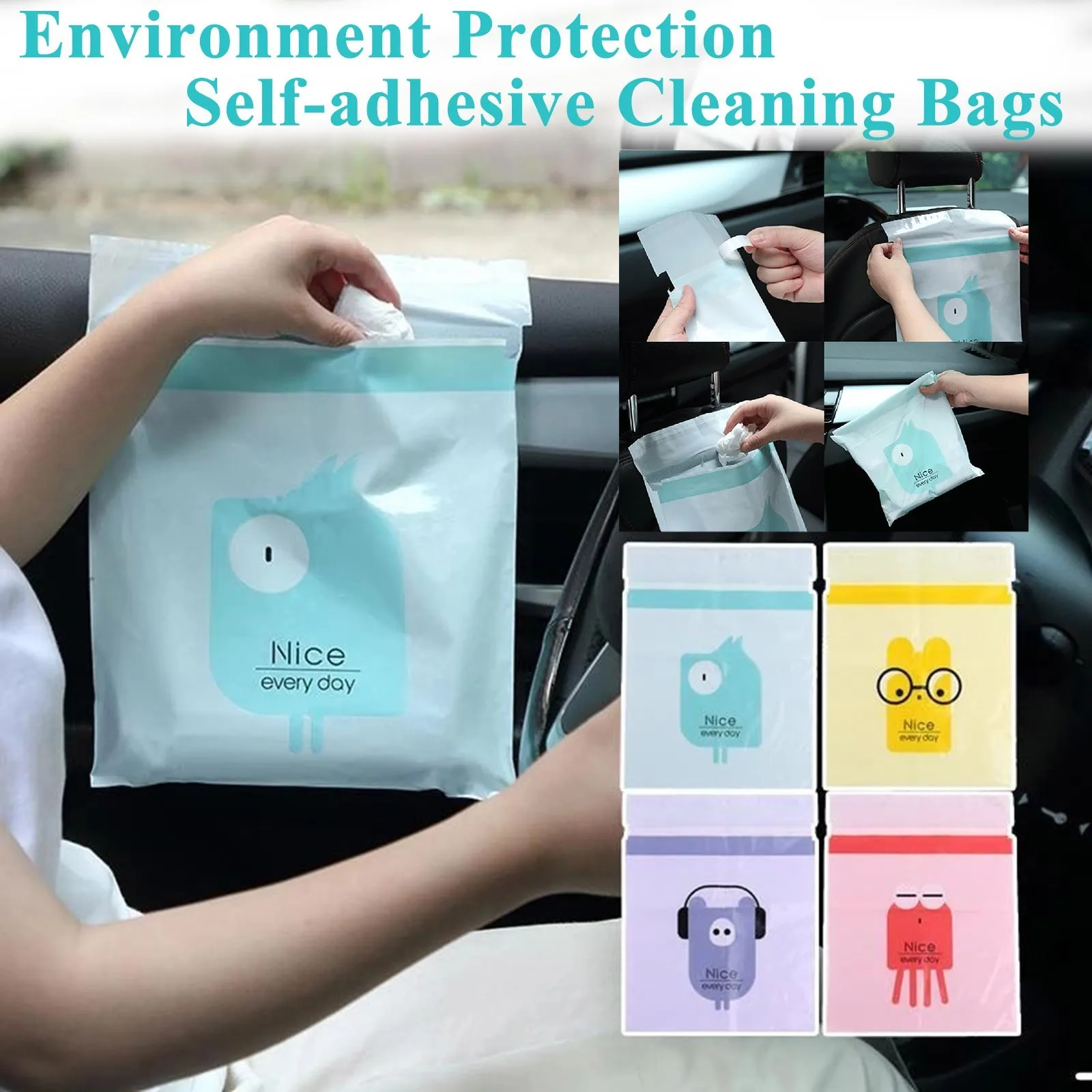 15PCS Car Garbage Bag Disposable Trash Bags Sticking Type Auto Storage