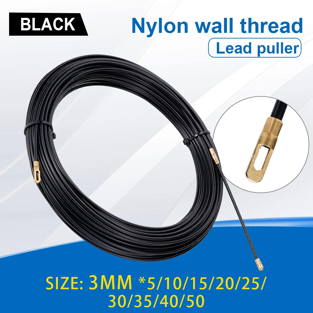 3mm 5-40M Cable Guide Push Puller Extractor Guide Black Nylon Wall Wire Lead Wire Puller Cable Electrician Spring Puller Lead magnet tools magnetic threader tools professional snap wire puller guider cable device wire cable running puller device