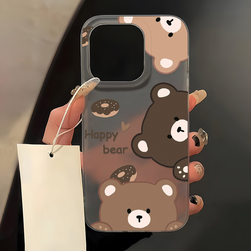 Soft TPU Matte Cute Bear Phone Case for iPhone 15 Pro Max Funda iPhone 16 11 13 15 14 Plus 12 Mini 16promax 15promax Clear Cover