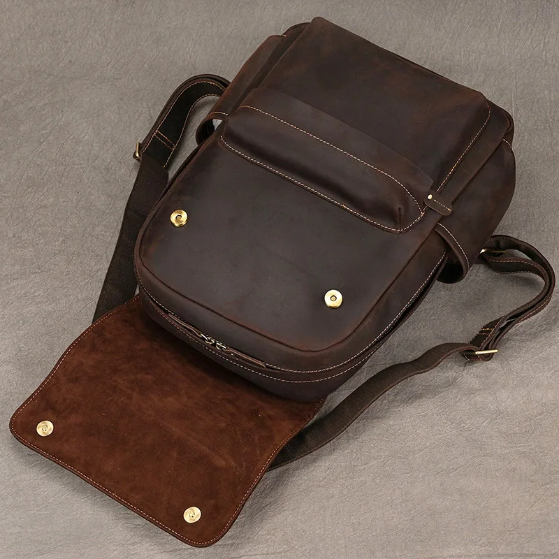 Fashion Leather Backpack Men Male Laptop Backpack For 15.6 Inch ComputerTravel Backpack Men's Leather Bagpack School Daypack Men 4